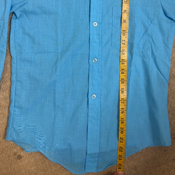 Vintage 1970s 1960s vivid BLUE button up shirt with collar XS/S - Picture 5 of 6